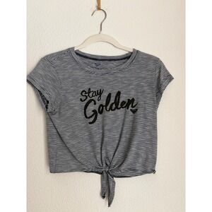 Roxy Stay Golden Striped Front Tie Crop Top Short Sleeve Tee Small